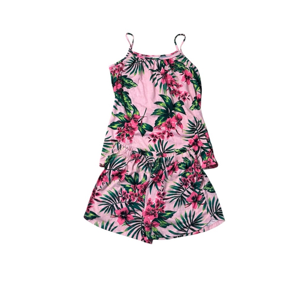 Pink sleep set with flower and plant print. Size 16 (XXL) girls.
